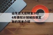 山东台儿庄财金2024年债权计划城投债定融的简单介绍
