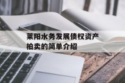 莱阳水务发展债权资产拍卖的简单介绍