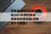 河南省洛阳市汝阳农发投2023年债权融资项目政府债定融(划债是什么意思)