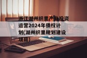 浙江湖州织里产业投资运营2024年债权计划(湖州织里规划建设项目)