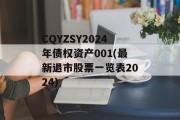 CQYZSY2024年债权资产001(最新退市股票一览表2024)