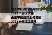 山东枣庄晟润水务集团2023年债权项目(山东枣庄晟润水务集团2023年债权项目开工)