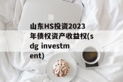 山东HS投资2023年债权资产收益权(sdg investment)