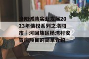 洛阳诚助实业发展2023年债权系列之洛阳市瀍河回族区杨湾村安置房项目的简单介绍