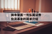 国承肇嘉一号私募证券投资基金的简单介绍