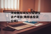 河南舞阳城投控股债权资产项目(舞阳县投资公司)