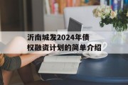 沂南城发2024年债权融资计划的简单介绍