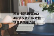 河南-郏县国资2024年债权资产02政信项目的简单介绍