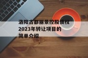洛阳古都丽景控股债权2023年转让项目的简单介绍