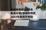 邹城市利民2023年融资计划(邹城市利民2023年融资计划招标)