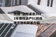 河南·洛阳通途2023年债权资产01政府债定融的简单介绍