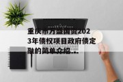 重庆市万盛国资2023年债权项目政府债定融的简单介绍