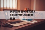 关于酉阳县城建实业2023债权转让项目的信息