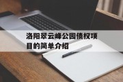 洛阳翠云峰公园债权项目的简单介绍