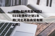河北·赵州兆融城投2023年债权计划1年期(河北兆融商贸有限公司)