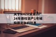 关于NHZR资源2024年债权资产1号城投债定融的信息