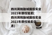 四川简阳融城国投实业2023年债权拍卖(四川简阳融城国投实业2023年债权拍卖信息)