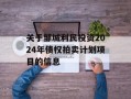 关于邹城利民投资2024年债权拍卖计划项目的信息