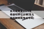 台儿庄财金2024年收益权转让计划(台儿庄区财政局电话号码)