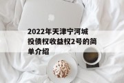 2022年天津宁河城投债权收益权2号的简单介绍