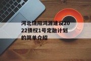 河北饶阳鸿源建设2022债权1号定融计划的简单介绍