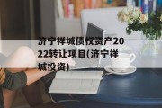 济宁祥城债权资产2022转让项目(济宁祥城投资)