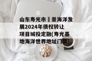 山东寿光市昇景海洋发展2024年债权转让项目城投定融(寿光基地海洋世界地址门票)