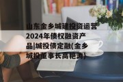 山东金乡城建投资运营2024年债权融资产品|城投债定融(金乡城投董事长高艳涛)