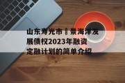 山东寿光市昇景海洋发展债权2023年融资定融计划的简单介绍