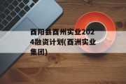 酉阳县酉州实业2024融资计划(酉洲实业集团)