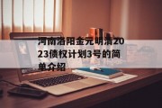 河南洛阳金元明清2023债权计划3号的简单介绍