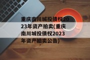 重庆南川城投债权2023年资产拍卖(重庆南川城投债权2023年资产拍卖公告)