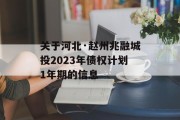 关于河北·赵州兆融城投2023年债权计划1年期的信息