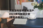 河南洛阳偃师国有资产2023债权融资计划(偃师市国企)