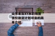 山东鱼台XY水韵雅居债权融资计划项目的简单介绍