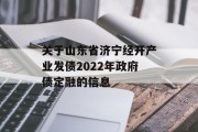 关于山东省济宁经开产业发债2022年政府债定融的信息