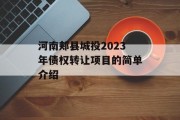 河南郏县城投2023年债权转让项目的简单介绍