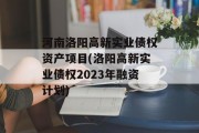 河南洛阳高新实业债权资产项目(洛阳高新实业债权2023年融资计划)