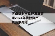 河南新乡市牧野发展管理2024年债权资产的简单介绍
