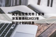 关于山东寿光市昇景海洋发展债权2023年融资计划的信息