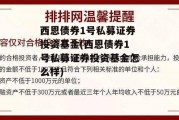 西恩债券1号私募证券投资基金(西恩债券1号私募证券投资基金怎么样)