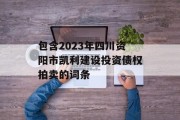 包含2023年四川资阳市凯利建设投资债权拍卖的词条