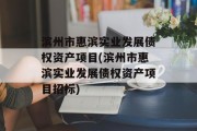 滨州市惠滨实业发展债权资产项目(滨州市惠滨实业发展债权资产项目招标)