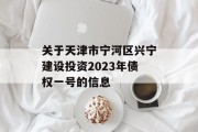 关于天津市宁河区兴宁建设投资2023年债权一号的信息