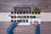 关于山东济宁兴鱼投资建设2023年定向融资计划的信息