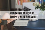 洛阳高新创汇2024年债权转让项目(洛阳高创电子科技有限公司)