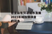 包含山东菏泽城市发展2023年城投债项目的词条