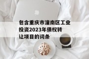 包含重庆市潼南区工业投资2023年债权转让项目的词条