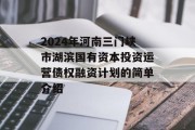 2024年河南三门峡市湖滨国有资本投资运营债权融资计划的简单介绍