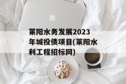 莱阳水务发展2023年城投债项目(莱阳水利工程招标网)